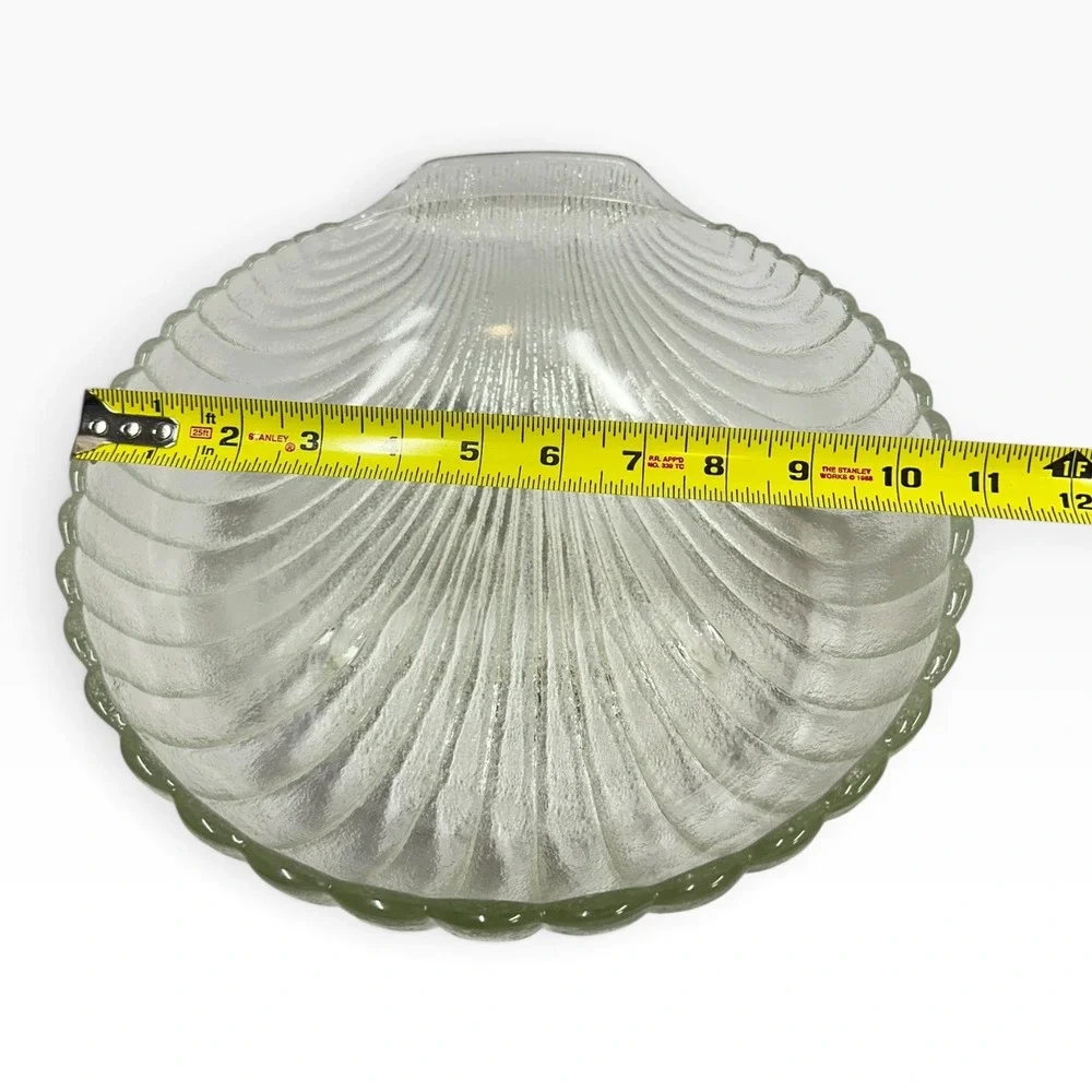 Vintage Clear Textured Glass Scallop Shell Bowl Coastal Decor Large 10 Inch